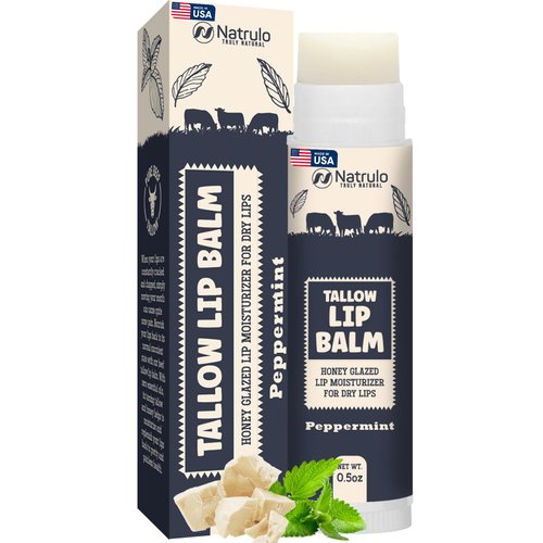 Beef Tallow Lip Balm – Natural Tallow Beeswax Chapstick – Hydrating Moisturizer Grass Fed Bison Tallow Balm Lip Care – Soothes Chapped, Dry Lips, Sensitive Skin – Long Lasting & Vitamin Rich USA-Made