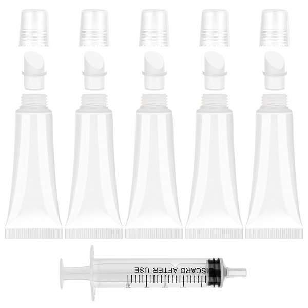 ZEYIYER 5PCS Empty Lip Gloss Tubes, 10ml Clear Lip Gloss Containers Refillable Squeeze Lipgloss Tubes, Mini Cosmetic Tubes for Lip Gloss Shampoo Travel Toiletries Dispenser