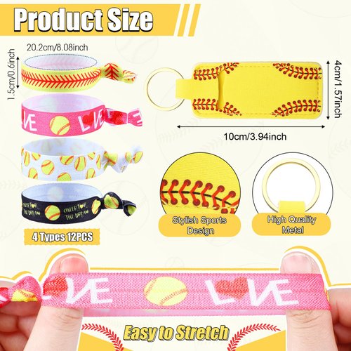 Glitinsel 110 Pcs Softball Party Favors Softball Gifts Bag Softball Hair Ties Sport Hair Scrunchies Charm Bracelets Softball Stickers Lipstick Holder Keychain for Sport Birthday Party Decoration