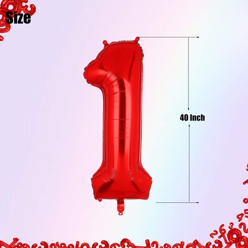 40 Inch 1 Red Number Balloons Mylar Foil Helium Digital Balloons Baby Shower 1st Birthday Party Decor Supplies…