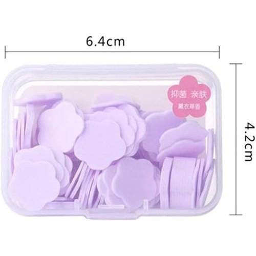 100 Pcs Purple Mini Portable Travel Soap Paper Sheets, Flower Shape Disposable Paper Soap Flakes, Hand Wash Cleaning Washing Hand Toiletry Paper Soap Sheets Foot and Hand Care, Hand Wash