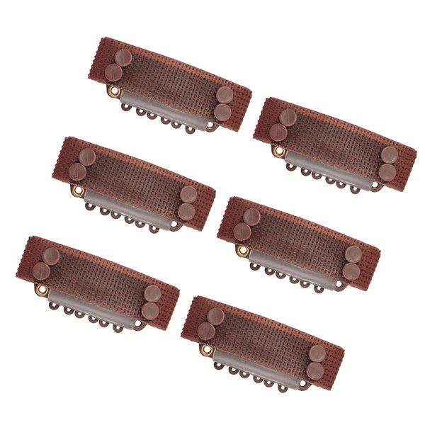 6 Pcs Stickable Wigs Clips U-Shape Snap Clips 28mm 6-Teeth Hair Extensions Clips with Rubber for Hair Extensions (Brown)