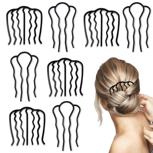 8 Pieces Hair Side Comb Metal Hair Comb Clips French Twist Comb for Updo Bun Vintage Hair, Black Hair Pins Hair Comb Hair Accessories for Women and Girls (Classic)