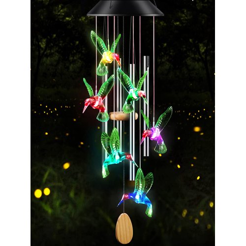 DesGully Wind Chimes,Hummingbird Solar Wind Chimes for Outside,Aluminum Tubes Memorial Wind Bell for Garden/Patio Decor Thanksgiving Gifts for Mom, Wife, Grandma Neighbors(25 Inch Deep Tone)