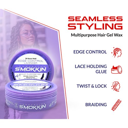 INNOVATION SMOKKIN Strong Hold Hair Gel, Edge Control, Braiding Gel, Locking & Twist Styling Wax, Versatile Styling Locking Gel Applicable To Diverse Hair Types. (Lavender 5.09 Fl oz)