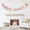 RoadSea Happy Sweet 16 Banner - Girl 16th Birthday Party Garland Supplies- Happy 16th Birthday Party Decorations - Rose Gold Glitter