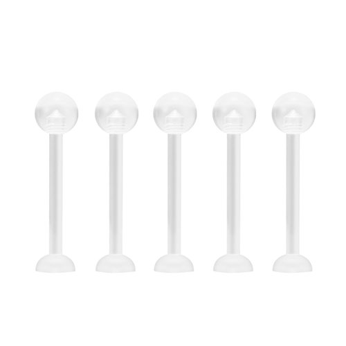 NewkeepsR 5pcs-14G(1.6mm) Thickness, 16mm(5/8'') Length, Bioplast Flexible Clear Tongue Ring Plastic Retainer, Unnoticeable Flat Labret Spacers