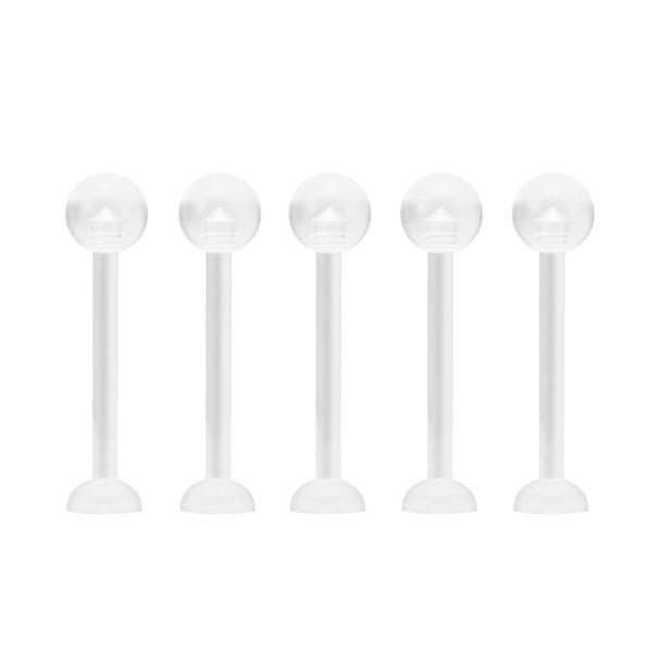 NewkeepsR 5pcs-14G(1.6mm) Thickness, 16mm(5/8'') Length, Bioplast Flexible Clear Tongue Ring Plastic Retainer, Unnoticeable Flat Labret Spacers