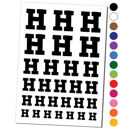 Letter H Uppercase Fun Bold Font Temporary Tattoo Water Resistant Fake Body Art Set Collection - Black (One Sheet)