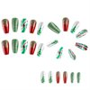 Christmas Press on Nails Medium Coffin Fake Nails Acrylic False Nails with Rhinestones Glitter Design Red Artificial Glue on Nails Green Xmas Tree Stick on Nails for Women 24Pcs
