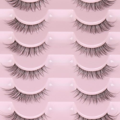 Fake Eyelashes Natural Short Cat Eye Lashes Clear Band Fluffy Wispy False Eyelashes 8 Pairs by Yawamica