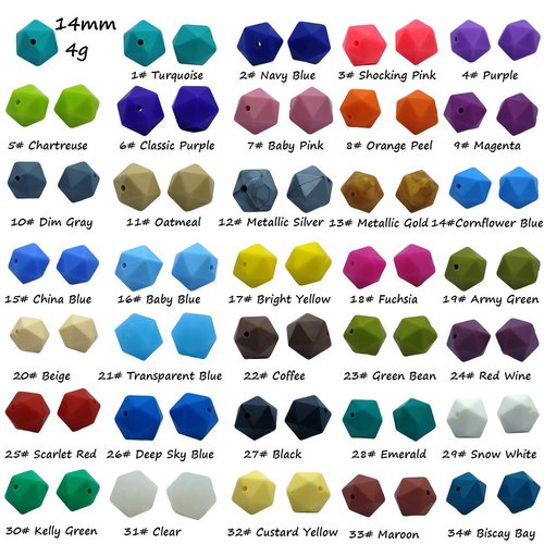 Alenybeby 50pcs 14mm Silicone Polyhedron Pearl Beads for Pen Silicone Icosahedron Beads for Keychain Mom Woman Lanyards Making DIY Craft Jewelry Beading Accessory