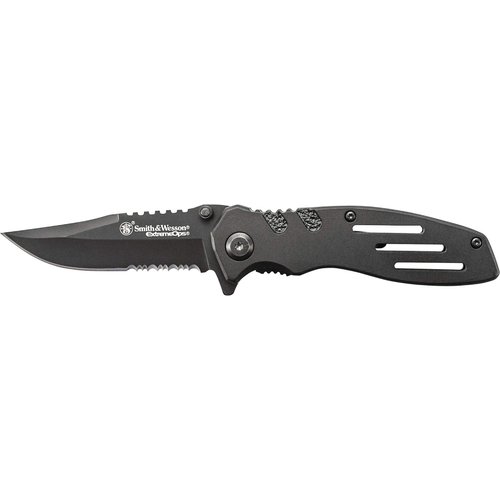 Smith & Wesson Accessories Extreme Ops SWA24S 7.1in S.S. Folding Knife with 3.1in Serrated Clip Point Blade and Aluminum Handle for Outdoor, Tactical, Survival and EDC