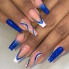 TOGZOM Ballerina Press-on Nails, Royal Blue, Medium Coffin, 24Pcs Set with Gold Glitter Design, Acrylic, Full Cover Glossy Glue on Nails for Women and Girls