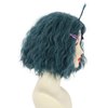 yuehong Short Dark Green Curly Wig Anime Wig Halloween Cosplay Costume Wig for Women with Purple Hairpins(Adult)