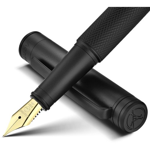 MCNTEIK Luxury Fountain pen, Matte Black Forest Pen Body, 18K Gilded Nib (Fine), Fancy Pen Gift Set for Men & Women, Professional, Writing, Executive,Office, Nice Pen