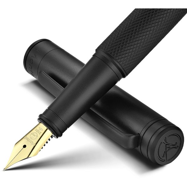 MCNTEIK Luxury Fountain pen, Matte Black Forest Pen Body, 18K Gilded Nib (Fine), Fancy Pen Gift Set for Men & Women, Professional, Writing, Executive,Office, Nice Pen