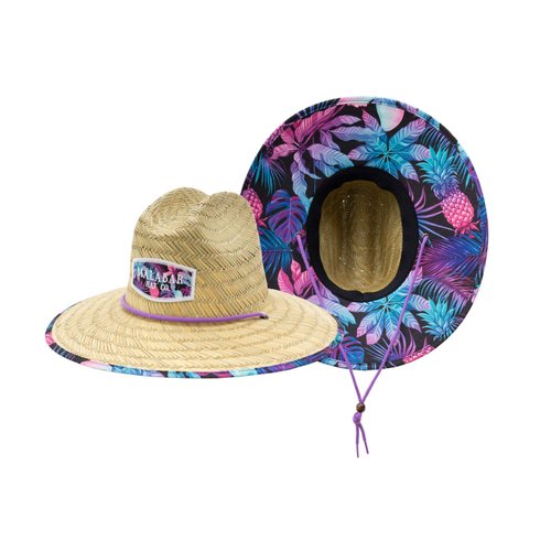 A Mango Fabric Pattern Print Straw Sunhat Men & Women, Lifeguard Hat, Beach, Swim, Cruise, Paddle Board, Boat, Fishing, Fits All, Malabar Hat (A Mango)