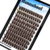 Hannahool 120pcs D Curl Individual Wide Stem Brown Cluster DIY Eye Lashes Extensions Mixed 12-14mm/14-16mm/16-18mm Makeup Dramatic Volume Lashes (Brown-14-16mm)