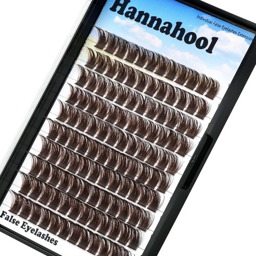 Hannahool 120pcs D Curl Individual Wide Stem Brown Cluster DIY Eye Lashes Extensions Mixed 12-14mm/14-16mm/16-18mm Makeup Dramatic Volume Lashes (Brown-14-16mm)