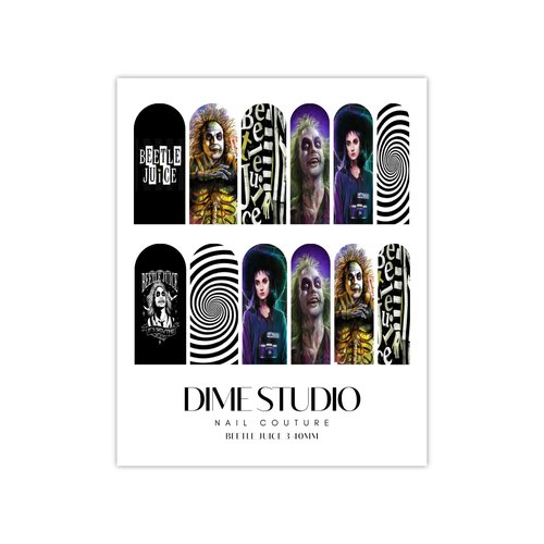 Fun Halloween Horror Nail Decals Beetle Juice 3 Water Transfer Nail Wraps DIY Manicure Accessories for Long Nail Extensions (40MM Medium)