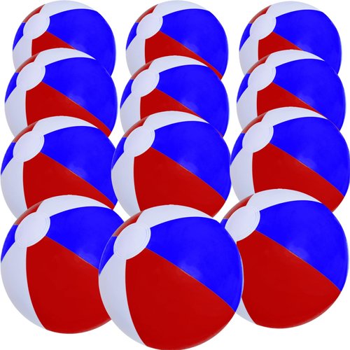 GCQJOQ 12 Pack Beach Balls, 12" Red Blue White Color Inflatable Beach Ball for Summer Water Games Party Supplies
