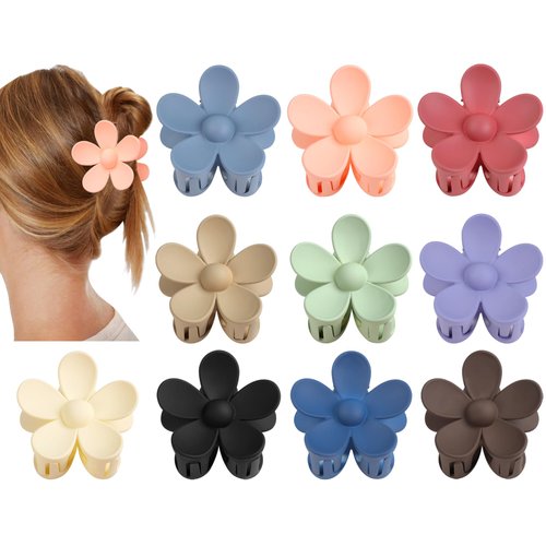 Flower Claw Clip 10 PCS Claw Clips, Hair Clips For Women Non Slip, Claw Clips for Thick Hair Women Girls Gifts, 10 Colors