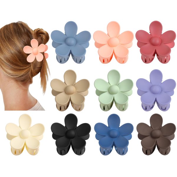 Flower Claw Clip 10 PCS Claw Clips, Hair Clips For Women Non Slip, Claw Clips for Thick Hair Women Girls Gifts, 10 Colors