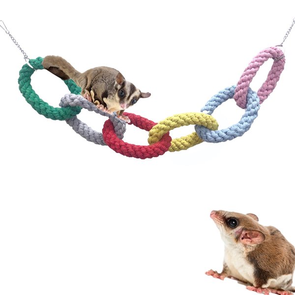 Sugar Glider Hanging Six-Ring Climbing Toys,Sugar Glider Swing Toys,Sugar Glider Climbing Rope Cage Accessories for Sugar Glider Ferret Hamster Squirrel Chinchilla Parrots Climbing Exercising