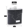Genuine Leather Hip Flask Holding 6 oz - Classy Embossed Pattern Design - Pocket Size, Stainless Steel, Rustproof, Screw-On Cap - Black Finish Perfect for Engraving