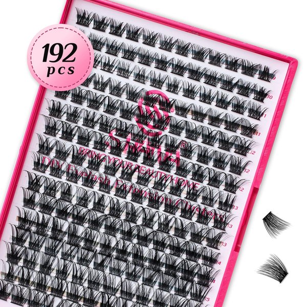 Lash Clusters 192PCS Individual Lashes, D Curl Lash Extension Clusters Lashes Wispy Natural Look, DIY Eyelash Clusters Volume Look Like Eyelash Extensions DIY at Home- S01, 10-16mm Mixed