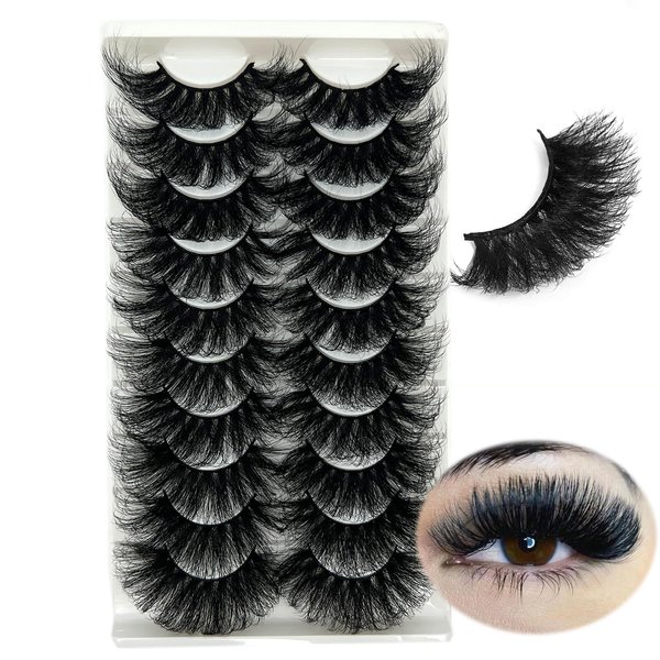 loladook 25 MM Lashes Mink 8D Volume Long Fluffy Mink Lashes D Curl Soft Big Dramatic Strip Fake Lashes 25mm Thick False Eyelashes Pack