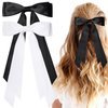 2PCS Silky Satin Hair Bows Ribbon Hair Clips, Fall Alligator Hair Pins, Ponytail Holder Accessories Sides Metal Hair Bow Barrettes Hair Accessories for Women Girls Kids (Black+White)