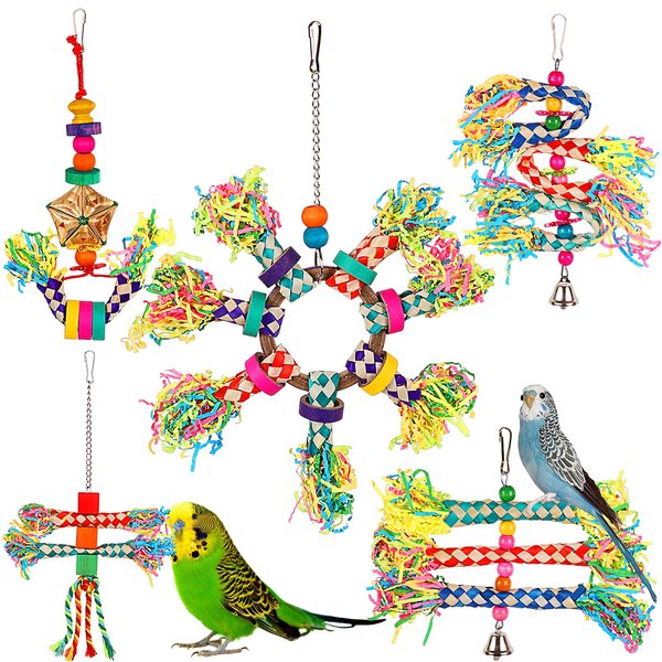 LifeIdeas 5PCS Bird Toys Bird Shredding Foraging Toys Hanging Parakeet Toys, Bird Chew Toys for Small Medium Parrots, Conures, Cockatiel, Budgies, Lovebird Parrotlet, and Bird Cage Accessories