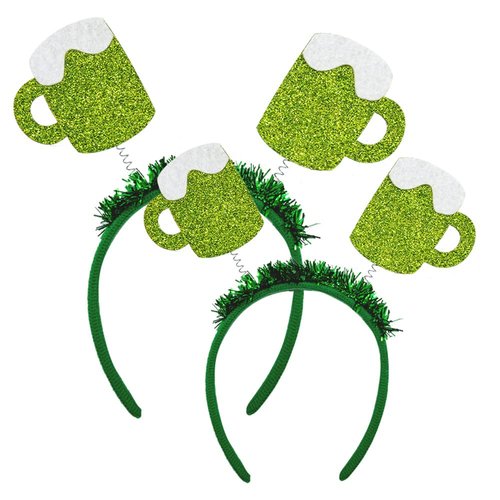 Estivaux 2 PCS St. Patrick's Day Headbands, Glitter Green Headwear Tassel Hair Accessories Holiday Hair Hoops for Saint Patrick's Day Decorations Custome Cosplay Party Supplies