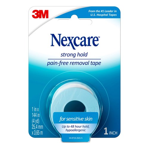 Nexcare Strong Hold Pain-Free Removal Tape, Silicone Adhesive, Secures Dressing and Lifts Away Cleanly - 1 In x 4 Yds, 1 Roll of Tape