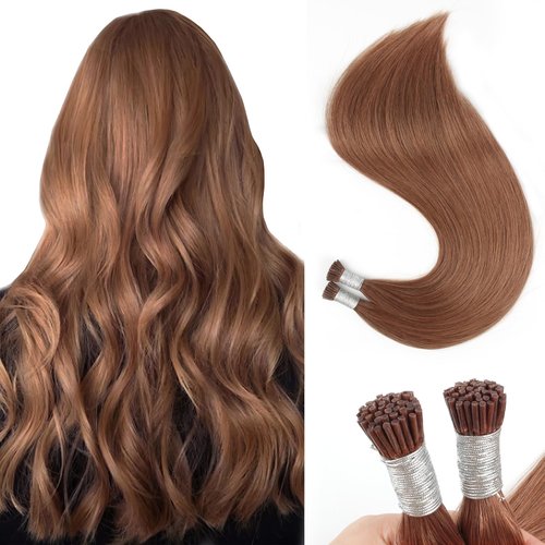 Sixstarhair I Tip Hair Extensions Human Hair Invisible Red Brown Hair Extensions Keratin Itip Hair Extensions 20Inch Medium Auburn Cold Fusion Itip Human Hair Extensions 50G/Pack 50 Strands