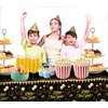 ORNACELE 8PCS Happy New Year Tablecloth, Disposable Black Gold NYE Party Tablecloth Decorations, Rectangular Plastic Table Cover NYE Theme Party Supplies for Decorations, 108 x 54”