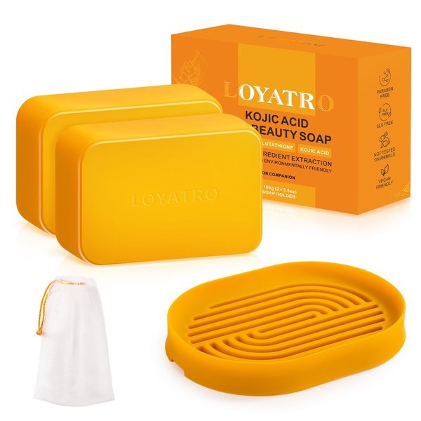 LOYATRO Turmeric Kojic Acid Dark Spot Remover Soap Bars with Vitamin C, Retinol, Collagen - Original Japanese Complex Infused with Hyaluronic Acid, Vitamin E, Shea Butter