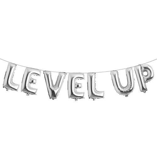 16 inch Multicolor Video Game Birthday party Decorations for Boy Gamer Level Up Game Balloon for Gaming on Birthday Party Supplies Happy Birthday Banner (Level Up Silver)
