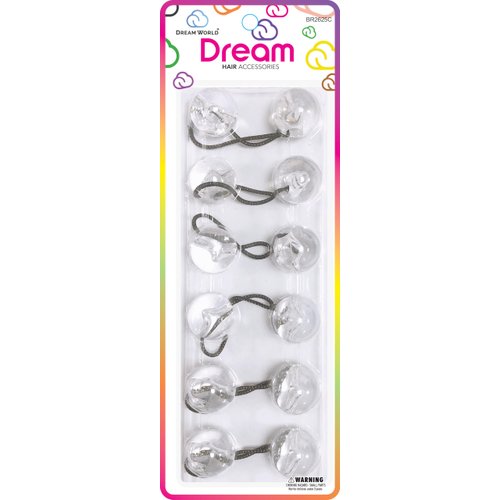 Dream World Ponytail Holder 25 MM Bead Clear 6 Piece Pack