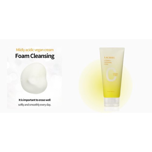 LACHIEL Vitamin C Cleansing Foam/Face Wash All Skin,Vitamin Capsules,Vegan,Low pH, /4.05 fl.oz.