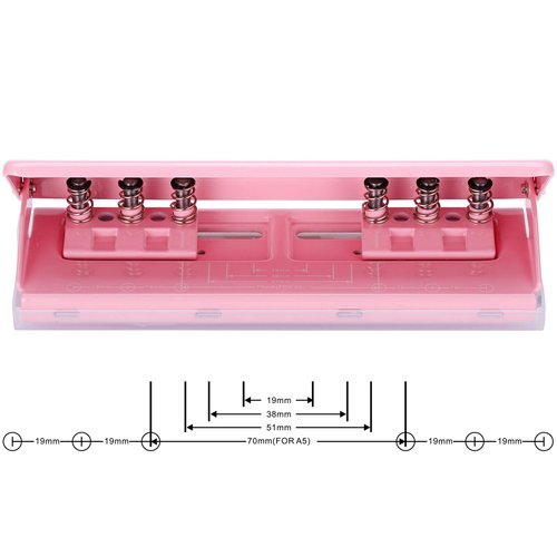 WORKLION Adjustable 6 Hole Punch: Metal Six Hole Puncher for Planners and 6-Ring Binders with 6 Sheet Capacity for A4 / A5 / A6 / Personal/Pocket Size (Pink)