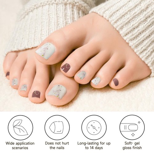 DUKASOU Semi Cured Gel Pedicure Strips, 26pcs Gel Toenail Stickers Full Nail Wraps DIY Decorations Birthday Party Favor Gifts, includes Prep Pads, Nail File & Wood Stick (Rose Rainforest)