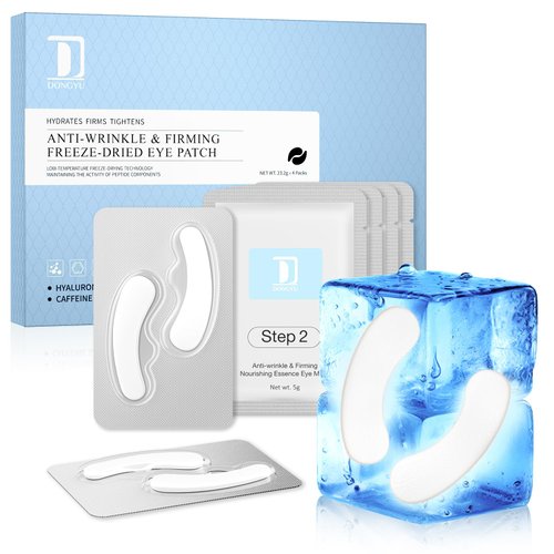 Dongyu Eye Patches For Dark Circles: Eye Masks for puffiness Under Eye Care - Lyophilized Technology Wrinkle Eye Pads - Puffy Eyes Treatment with Caffeine Hyaluronic Acid Peptides 4 Pairs