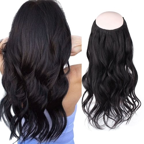 Sassina Invisible Wire Hair Extensions Real Human Hair with Transparent Wire Adjustable Size Secu...