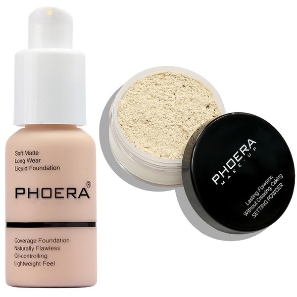 PHOERA Foundation Full Coverage,PHOERA Face Powder, Soft Focus Setting Powder, PHOERA Makeup Lightweight Wrinkles Matte Natural Finish for a Flawless Complexion (101 Porcelain+N.01 Translucent)