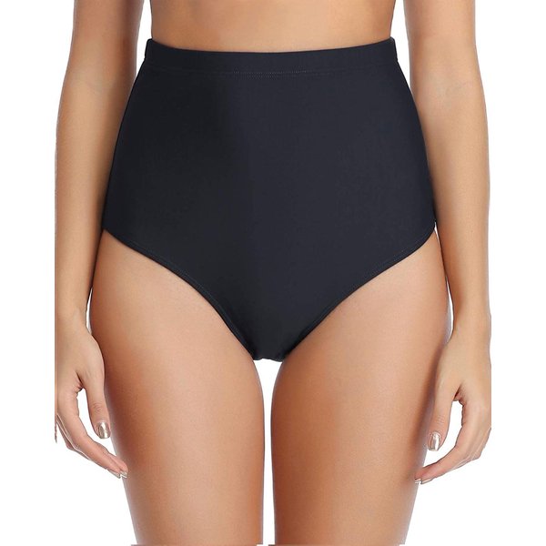 Tempt Me Women Black High Waisted Bikini Bottoms Retro Tummy Control Swimsuit Bottoms L