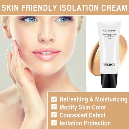 Skin Tone Adjusting CC Cream Spf 50, Colour Correcting Self Adjusting for Mature Skin, Moisturizing Skin, Primer, Concealer, Brightening Skin Tone（2Pcs Natural Color）