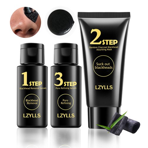 LZYLLS Blackhead Remover Peel Off Face Mask Set,Black Head Remover for Face,Charcoal Shrinking Pores & Blackhead Removal Face Serum for All Skin Types（3PCS）